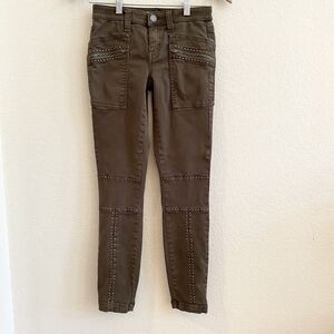 Joie Hazina Studded Skinny Ankle Pants Jeans Womens Size 24 Fatigue Green
